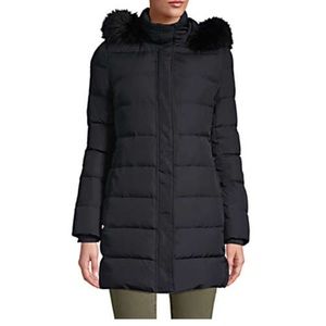 Land’s End 600 Down Winter Long Coat XS Black faux fur detachable hood and lined